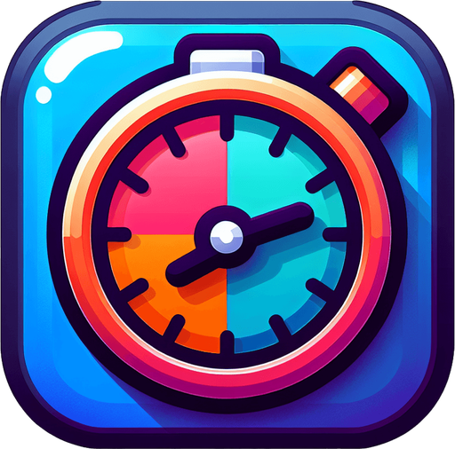 A colorfull simple stop Watch icon without shadows.
Single Game Texture. In-Game asset. 2d. Blank background. High contrast. No shadows.