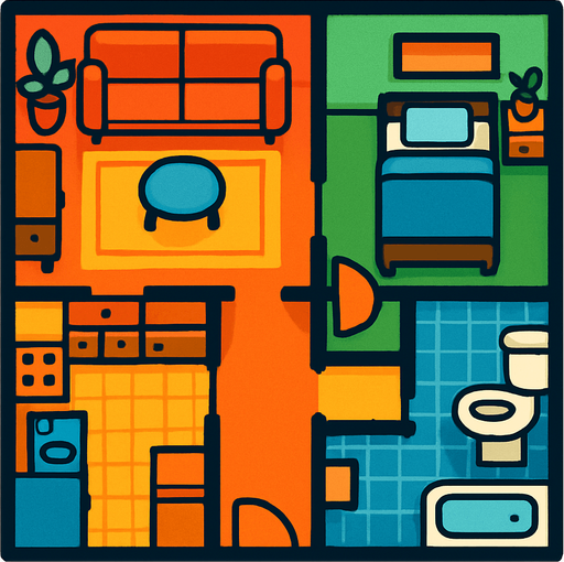 ev ama kuş bakışı.
In-Game asset.  2d.  High contrast.  No shadows