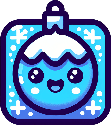 Perfectly square bright blue Christmas decoration with cute happyy face. Cartoon style. Cute art style. Simple vector style.