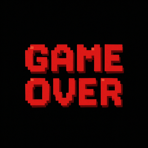 Fondo negro con un texto rojo pixelart bonito que ponga "GAME OVER".
In-Game asset.  2d.  High contrast. cute