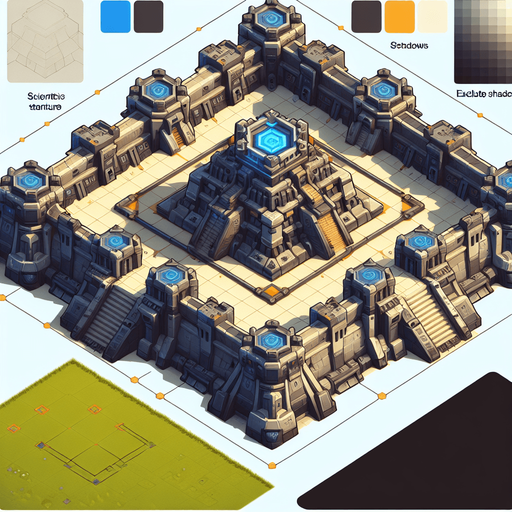 top down defend scifi strong hold.
Single Game Texture.  In-Game asset.  2d.  Blank background.  High contrast.  No shadows