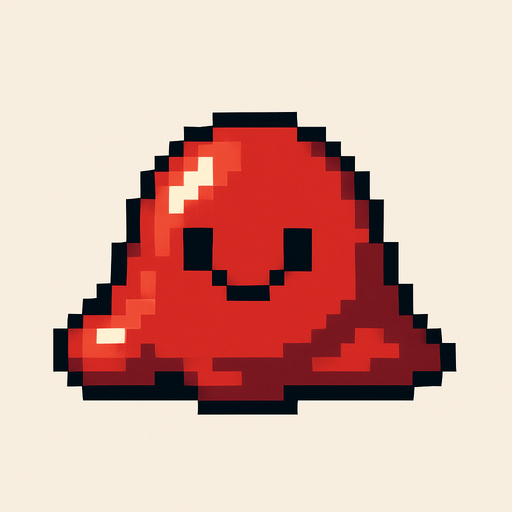 Slime rojo, pixelart.
In-Game asset.  2d.  High contrast.  No shadows