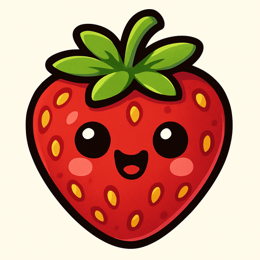 Strawberry with cute face.
In-Game asset.  2d.  High contrast.  No shadows