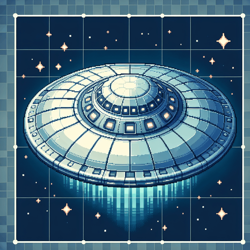 alien ship, flying saucer.
Single Game Texture. In-Game asset. 2d. Blank background. High contrast. No shadows.