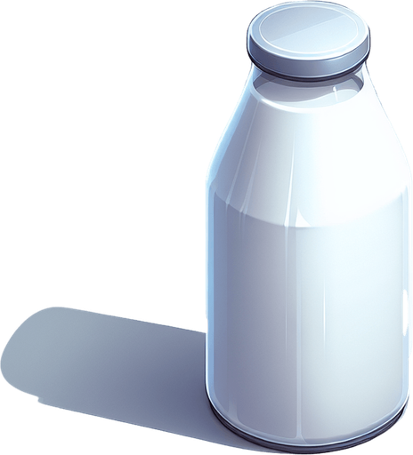 A bottle of milk.
Single Game Texture. In-Game asset. 2d. Blank background. High contrast. No shadows.