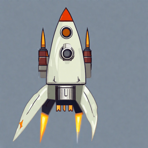 Space rocket with weapons. No background. Transparent background. Blank background. No shadows. 2d. In-Game asset. flat