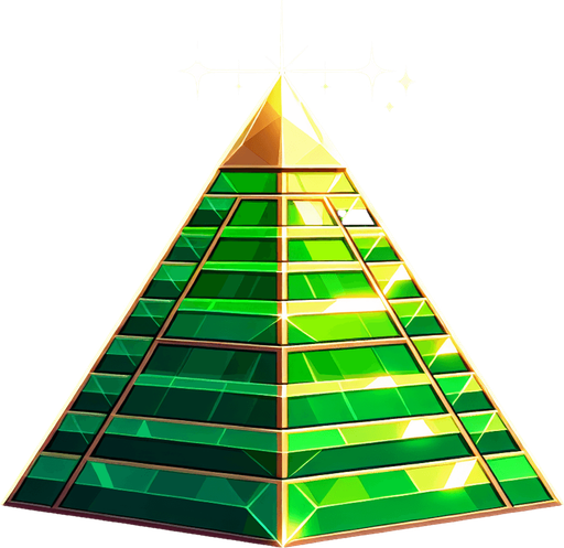 A pyramid of vibrant green colour dazzling.
Single Game Texture. In-Game asset. 2d. Blank background. High contrast. No shadows.