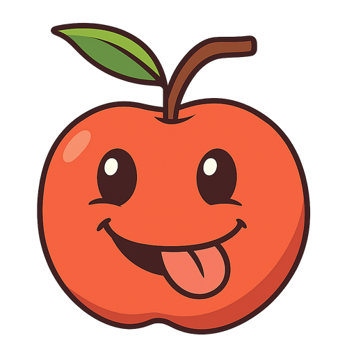 hapy apple. No background. Transparent background. Blank background. No shadows. 2d. In-Game asset. flat