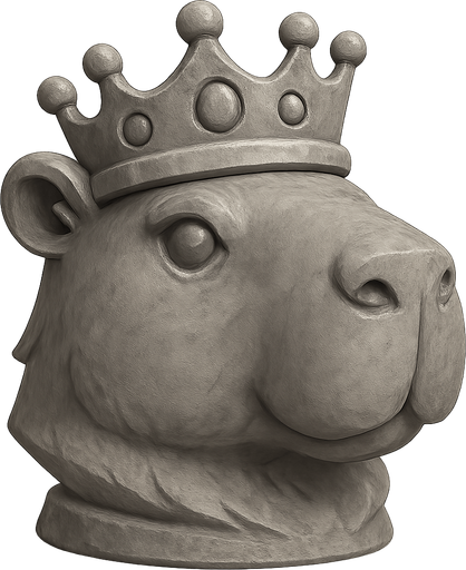 Recrealo en una escultura. Utiliza un estilo cartoon. Usas colores grises. Recuerda que es un capibara usas sus rasgos y formas. Damelo sin fondo. Tambien quita el arco y la flecha