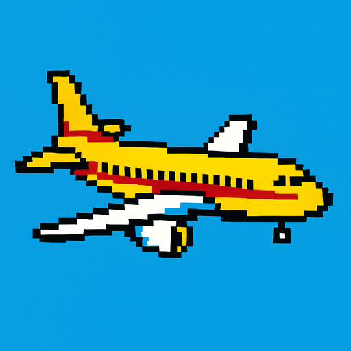 Airplane 2d style pixel 1980.
2d.  High contrast.  No shadows