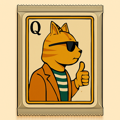 Change the graphic on the picture to be this cat, but like he’s a Queen on a playing card. He should still be wearing these clothes. Seen from the side in the same position as it would look in a regular deck of cards. Have a Q to mark the Queen but no suit.
