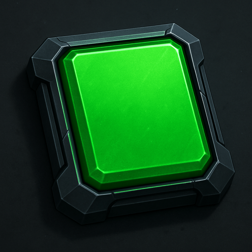 Create si-fi realistic Green Rectangle BUTTON with 3D views. In-Game asset. 2d. High contrast. With shadows.