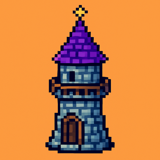 pixel art büyücü kulesi.
In-Game asset.  2d.  High contrast.  No shadows