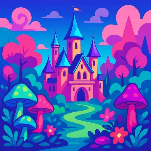 Fond d'écran monde féerique.
In-Game asset.  2d.  High contrast.  No shadows