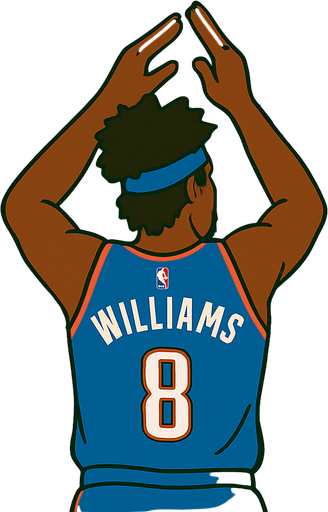 Change player to Jalen Williams in a blue thunder uniform with blue headband