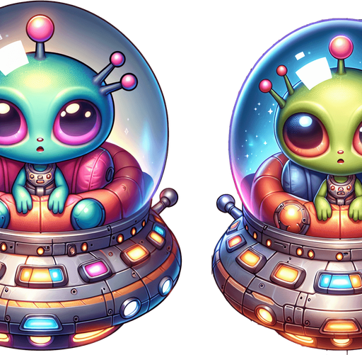 Cute alien in ufo spaceship.
Single Game Texture. In-Game asset. 2d. Blank background. High contrast. No shadows.