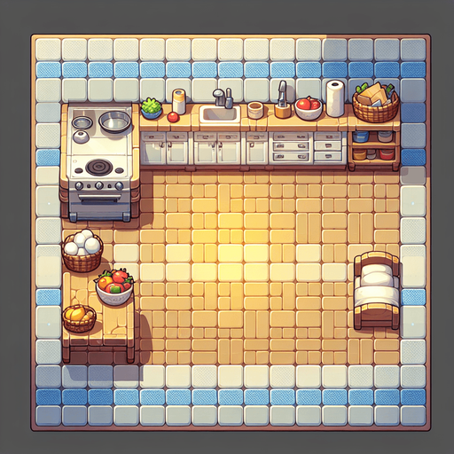 A background which represents a kitchen's ground.
Single Game Texture. In-Game asset. 2d. Blank background. High contrast. No shadows.
