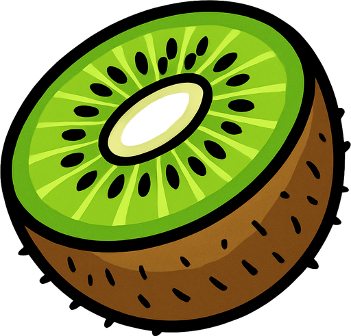 Kiwi Fruta cortado por la mitad.
In-Game asset.  2d.  High contrast.  No shadows. Cartoon.