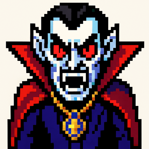 Vampire baron evil pixel.
In-Game asset.  2d.  High contrast.  No shadows