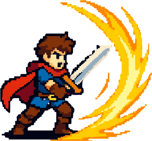 2d hero swordsman pixel sprite. sending shockwaves.
In-Game asset.  2d.  High contrast.  No shadows