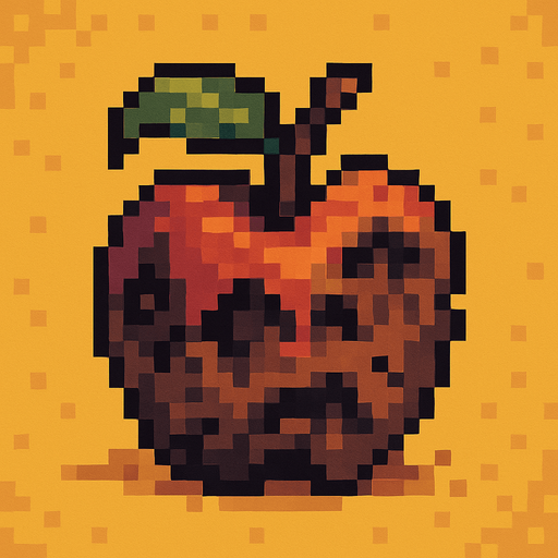 pixel art of a rotten apple.
In-Game asset.  2d.  High contrast.  No shadows