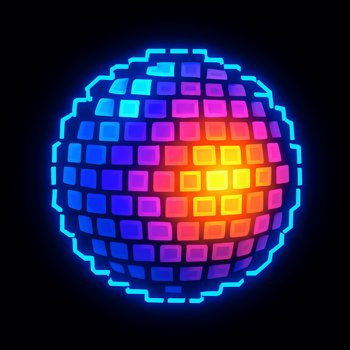 neon ışıklı pisel top.
In-Game asset.  2d.  High contrast.  No shadows