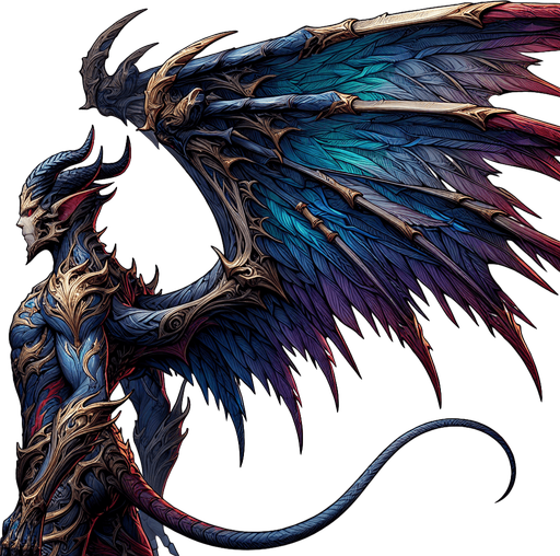 Winged daemon side view Single Game Texture. In-Game asset. 2d. Blank background. High contrast. No shadows.
