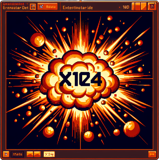 爆炸，里面有“X1024”的字样,暖色调.
Single Game Texture. In-Game asset. 2d. Blank background. High contrast. No shadows.