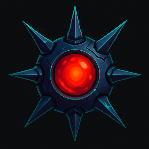 An alien space mine with spikes and red glowing center.
In-Game asset.  2d.  High contrast.  No shadows