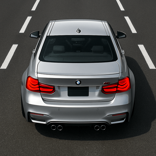 A realistic 2D render of a BMW M3 viewed from a slight rear top angle, perfectly aligned and driving straight forward on a clean 3-lane asphalt road with dashed white lane markings. The car is centered, facing directly ahead with no turn, showing only the top and back clearly. No visible driver. Daylight scene.
In-Game asset.  2d.  High contrast.  No shadows.
In-Game asset.  2d.  High contrast.  No shadows.
In-Game asset.  2d.  High contrast.  No shadows.
In-Game asset.  2d.  High contrast.  No shadows.
In-Game asset.  2d.  High contrast.  No shadows