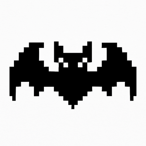 black bat pixel.
In-Game asset.  2d.  High contrast.  No shadows
