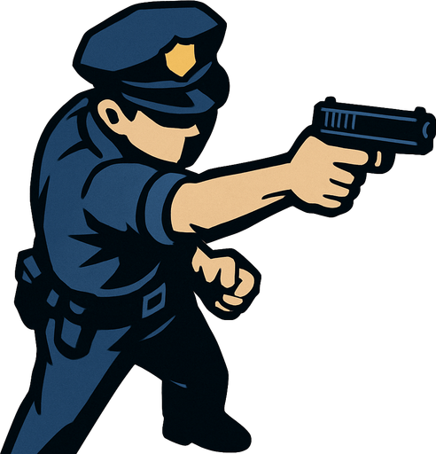 a topdown policeman and he's pointing a gun. In-Game asset. 2d. High contrast. No shadows.
In-Game asset.  2d.  High contrast.  No shadows