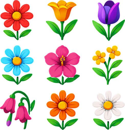 Pack of different flowers.
In-Game asset.  High contrast.  No shadows. 3D