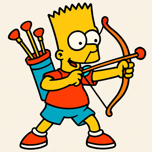 Bart holding a toy bow and has a quiver full of toy arrows.
In-Game asset.  2d.  High contrast.  No shadows