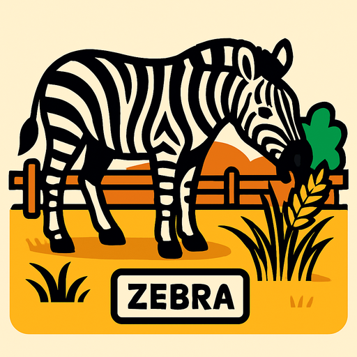 plains zebra feeding wheat in zebra exhibit.
In-Game asset.  2d.  High contrast.  No shadows