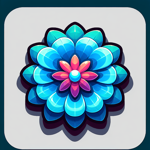 A round cyan and blue flower. Top down view.
Single Game Texture. In-Game asset. 2d. Blank background. High contrast. No shadows.