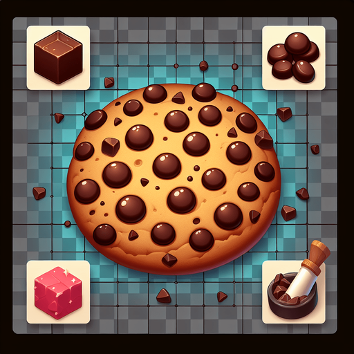 Chocolate chip cookie.
Single Game Texture.  In-Game asset.  2d.  Blank background.  High contrast.  No shadows