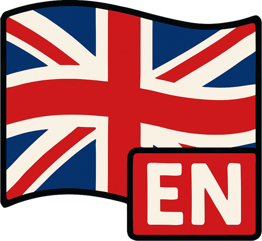 Bandera de Idioma inglés curvada con sus primeras letras EN.
In-Game asset.  2d.  High contrast.  No shadows