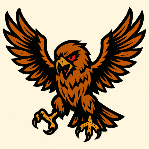 A FIERCE HAWK WITH RED EYES, SPREAD WINGS AND A THIRST FOR BLOOD!.
In-Game asset.  2d.  High contrast.  No shadows