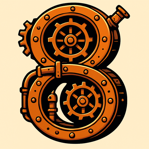 numero 8 en estilo steampunk.
In-Game asset.  2d.  High contrast.  No shadows