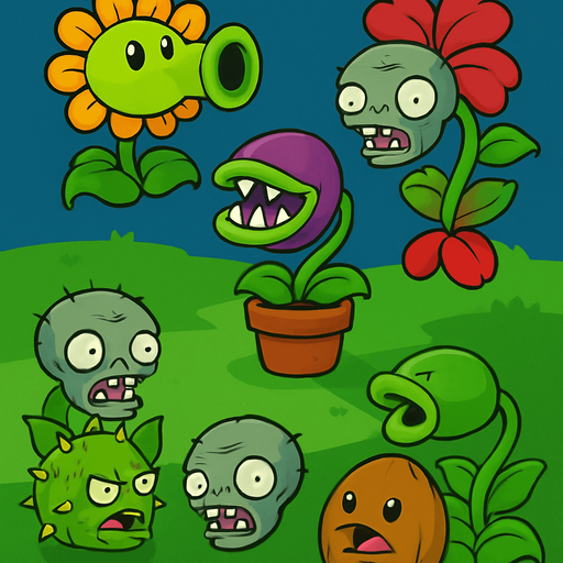 Fondo para menú de un juego que tarda de plantas vs zombies fusion con plantas y zombies con plantas fusionadas como. Lanza guisantes con girasol , etc sin texto. 2048x2732.
In-Game asset.  2d.  High contrast.  No shadows
