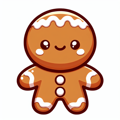 A right profile drawing of one single cute little gingerbread boy, standing with his hands in front of him. In-Game asset. 2d. No background. High contrast. No shadows. Color. digital art