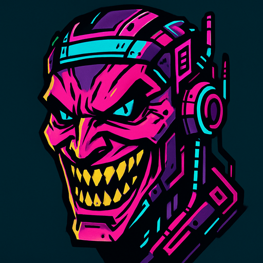 evil face cyberpunk style.
In-Game asset.  2d.  High contrast.  No shadows