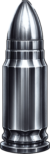 A bullet.
Single Game Texture. In-Game asset. 2d. Blank background. High contrast. No shadows.