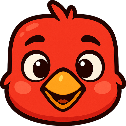 Cartoon red baby bird face.
Single Game Texture. In-Game asset. 2d. Blank background. High contrast. No shadows.