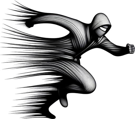 Create a series of curved, tapered lines that originate from the ninja's body and extend outward in the direction of movement. The lines should vary in length and thickness, with a sense of energy and dynamism..
Single Game Texture. In-Game asset. 2d. Blank background. High contrast. No shadows.