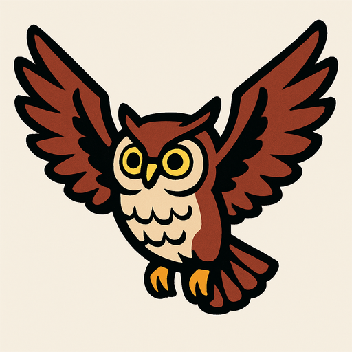 burung hantu terbang.
In-Game asset.  2d.  High contrast.  No shadows