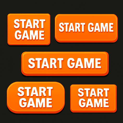 Pack of different rectangle button of "START GAME" the two words on one line, orange button with white text
In-Game asset.  High contrast.  No shadows. 3D
