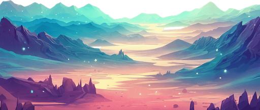 beautiful mountainous view. starry sky, pastel colours, high definition, alien world. Single Game Texture. In-Game asset. 2d. Blank background. High contrast. No shadows.