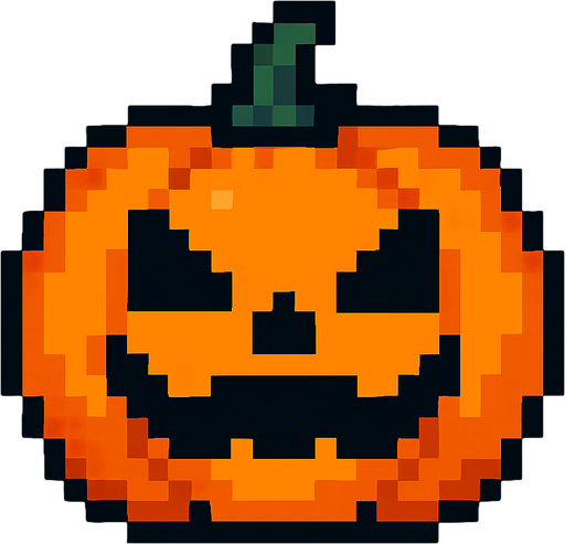 A jack o lantern pixel.
In-Game asset.  2d.  High contrast.  No shadows